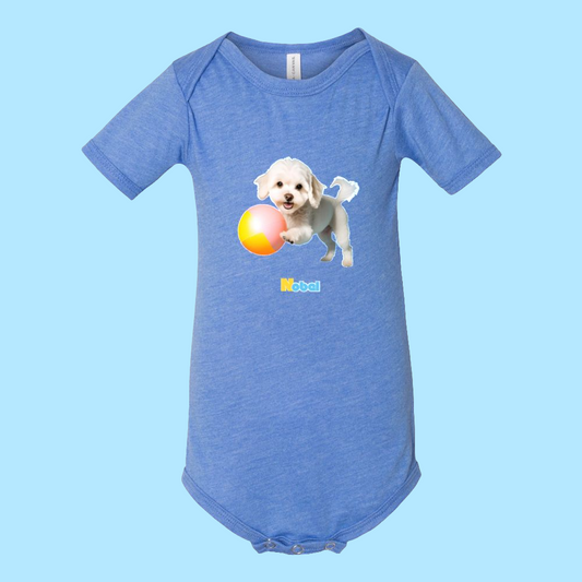 Blue sky & Puppy Giggles Baby Onesie - Blue